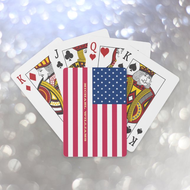 Jeu De Cartes Drapeau américain patriotique Monogramme Poker Jeu (Patriotic American USA Flag Monogrammed Poker Game Playing Cards)