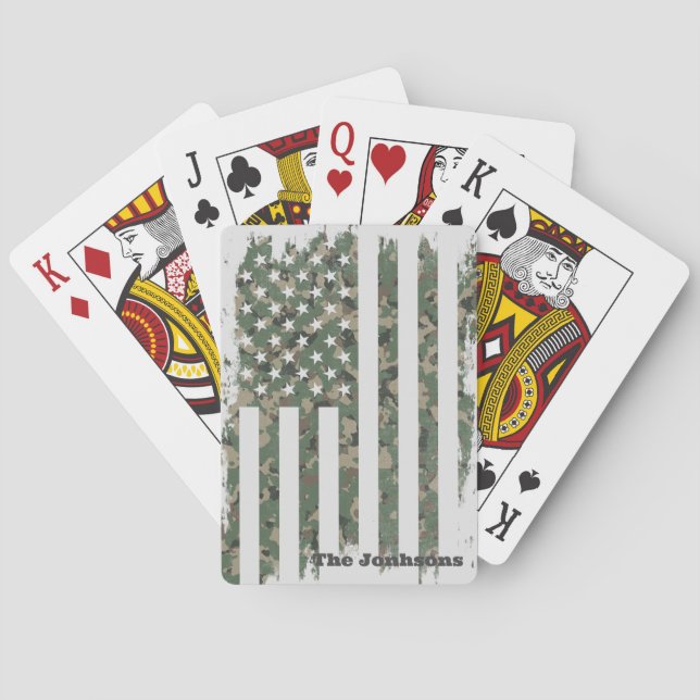 Jeu De Cartes Drapeau Américain Personnalisé avec Nom de Famille (dos)