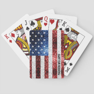 Jeu De Cartes Drapeau américain rouge blanc bleu étincelles Nom 
