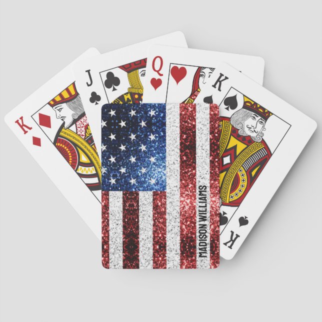 Jeu De Cartes Drapeau américain rouge blanc bleu étincelles Nom  (dos)