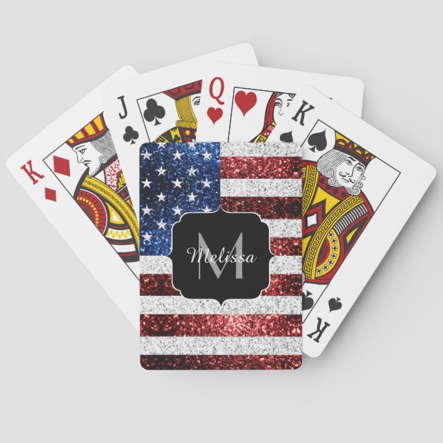 Jeu De Cartes Drapeau américain rouge blanc brillant parties sci (dos)
