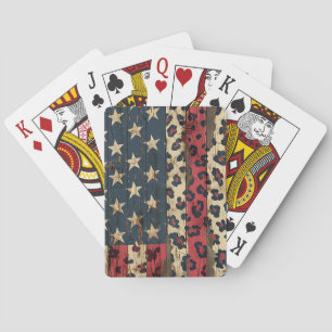 Jeu De Cartes Drapeau américain rustique imprimé léopard (1)