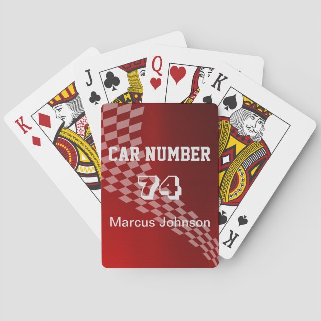 Jeu De Cartes Drapeau de course rouge métallique personnalisable (dos)