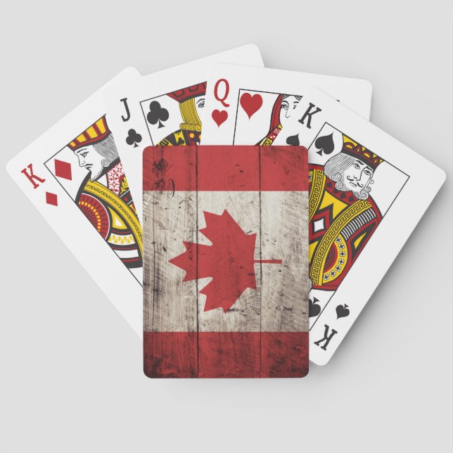 Jeu De Cartes Drapeau du Canada sur le vieux grain en bois (dos)