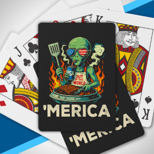 Jeu De Cartes Drôle d'Amérique Alien Barbecue Grillade Patriotiq