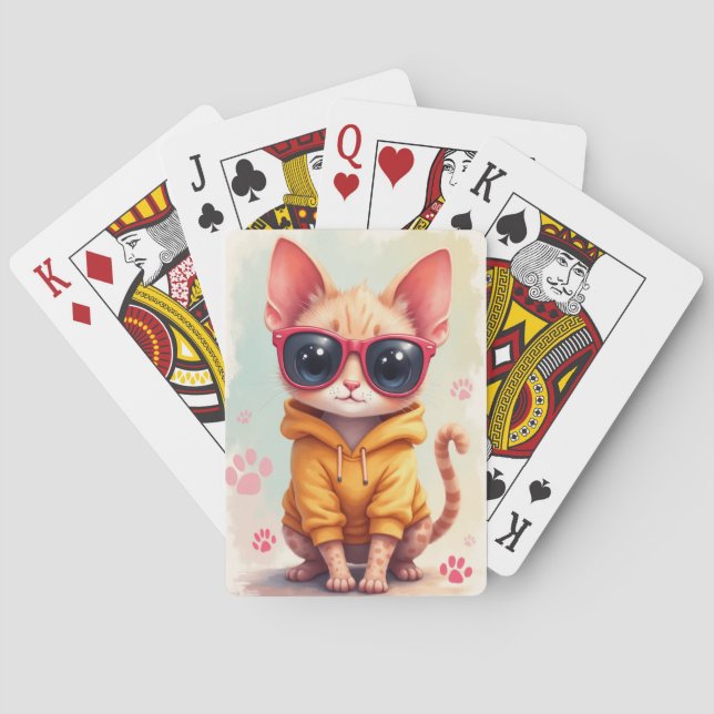 Jeu De Cartes Drôle de chat Devon Rex Kawaii (dos)
