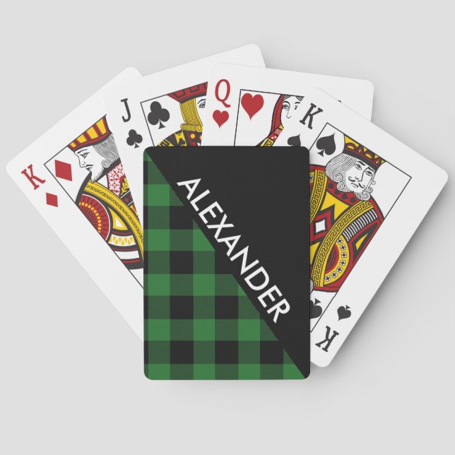 Jeu De Cartes DYI BG Blk Buffalo Plaid 2 Bold Triangles Diag Grn (dos)
