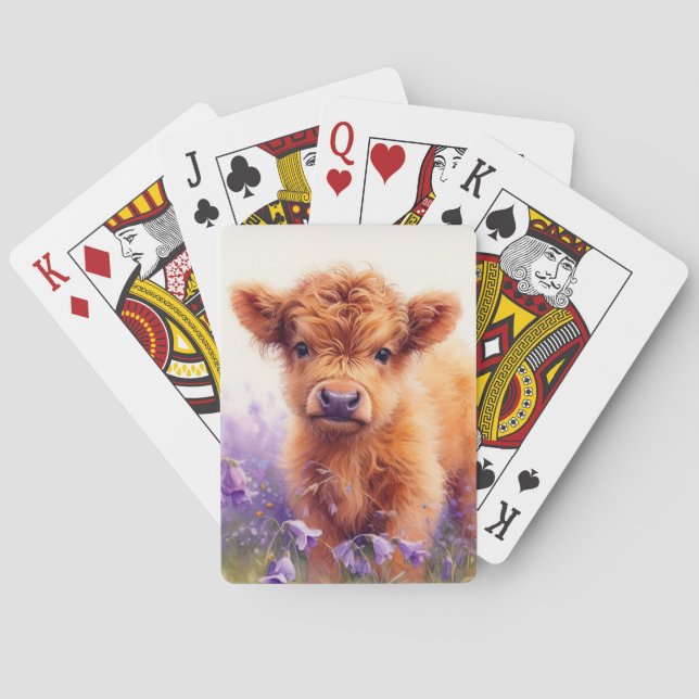Jeu De Cartes Écossais Highland Vache Calf Violet Fleurs sauvage (dos)