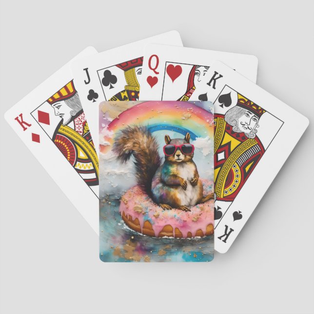 Jeu De Cartes Écureuil adorable flottant sur une beigne (dos)