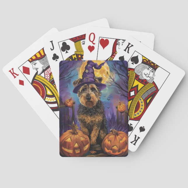 Jeu De Cartes Éffrayant Airedale Halloween sorcière et Citrouill (dos)