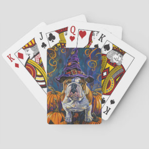 Jeu De Cartes Éffrayant Bulldog Halloween sorcière et Citrouille