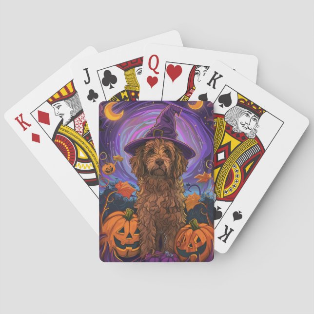 Jeu De Cartes Éffrayant Goldendoodle Chien Halloween Citrouille  (dos)