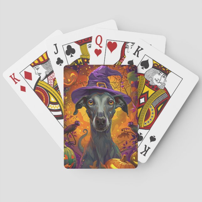 Jeu De Cartes Éffrayant Greyhound Chien Halloween sorcière et Ci (dos)