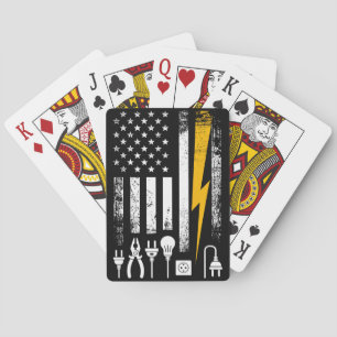 Jeu De Cartes Électricien de ligne de drapeau américain travaill