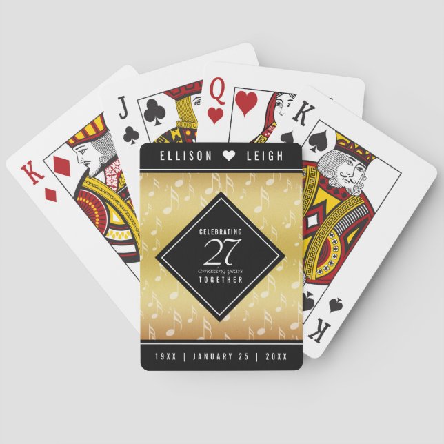 Jeu De Cartes Élégant 27e anniversaire de Mariage de musique (dos)