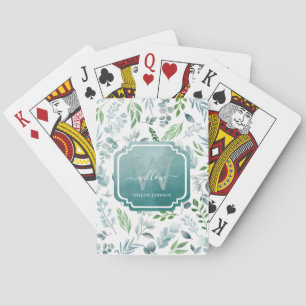 Jeu De Cartes Elégant Aquarelle Bleu Vert Feuille Foliing
