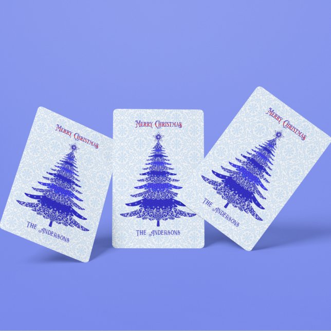 Jeu De Cartes Elégant arbre de Noël Personnalisé bleu (Créateur téléchargé)