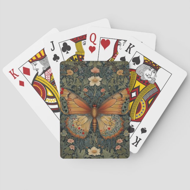 Jeu De Cartes Élégant buho rétro papillon botanique verdure (dos)