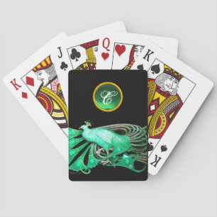 JEU DE CARTES ÉLÉGANT CAMPON EN JADE VERT MONOGRAMME
