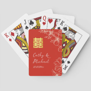 Jeu De Cartes Élégant chinois moderne script floral mariage roug
