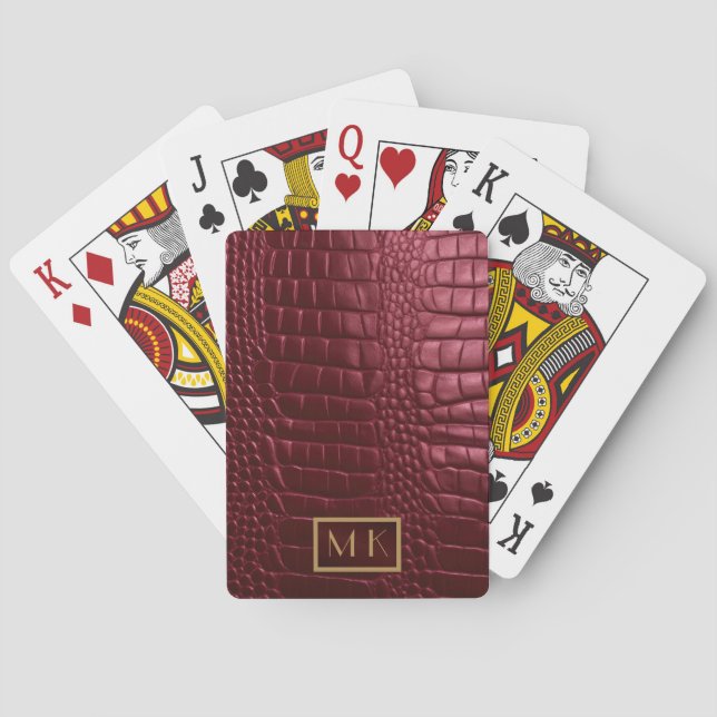 Jeu De Cartes Élégant Crocodile Bourgogne Monogramme en cuir (dos)