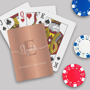 Jeu De Cartes Élégant Cuivre brossé Métal Blanc Script Monogramm