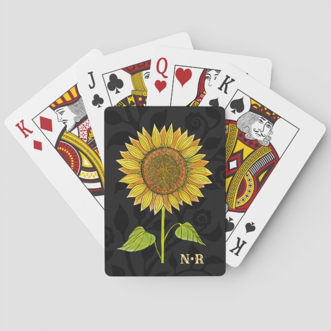 Jeu De Cartes Elégant floral aquarelle tournesol Monogramme (dos)