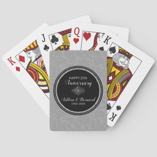 Jeu De Cartes Elégant Grey Damask - Anniversaire (dos)