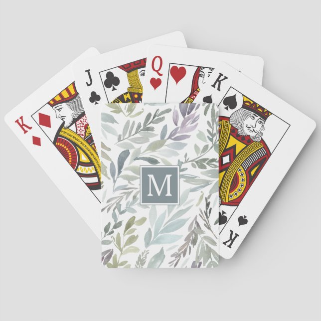 Jeu De Cartes Elégant gris vert clair Feuille aquarelle (dos)