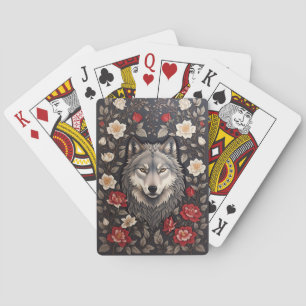 Jeu De Cartes Élégant loup gris floral
