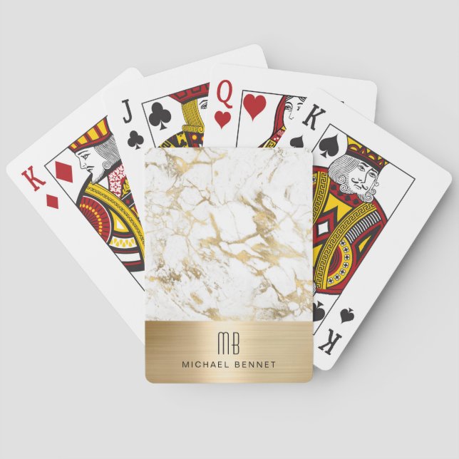 Jeu De Cartes Élégant Marbre blanc Monogramme Or (dos)