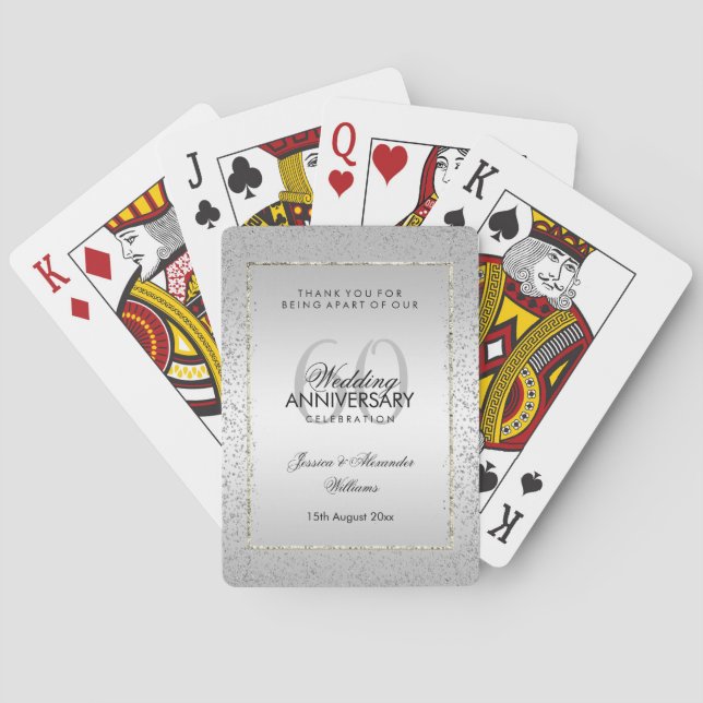 Jeu De Cartes Élégant Mariage de diamant Silver Confetti 60e (dos)