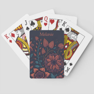 Jeu De Cartes Élégant Moderne Fleurs Rouge et Bleu Personnalisé