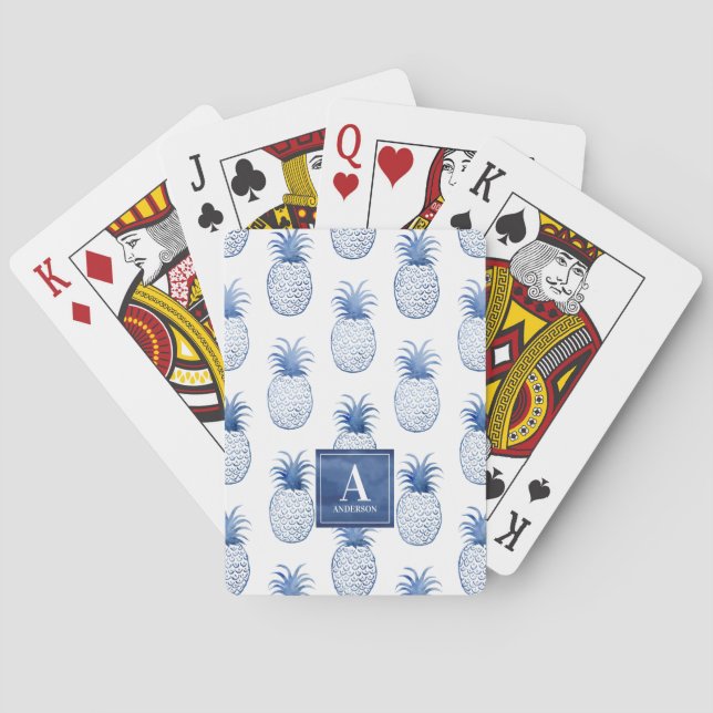 Jeu De Cartes Élégant Monogram Blue White Pineappy (dos)