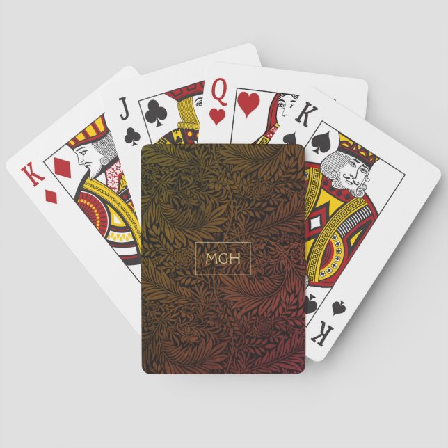Jeu De Cartes Élégant Monogramme floral orange rouille (dos)