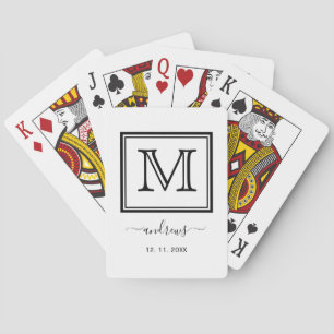 Jeu De Cartes Élégant Monogramme noir blanc élégant Nom du scrip
