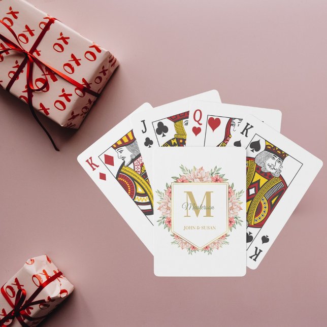 Jeu De Cartes Élégant Monogramme Or Personnalisé Floral (Créateur téléchargé)
