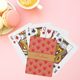 Jeu De Cartes Élégant Motif de pétoncle rouge or Nom personnalis