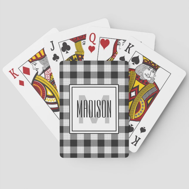 Jeu De Cartes Élégant noir blanc Buffalo Plaid Motif Monogramme (dos)