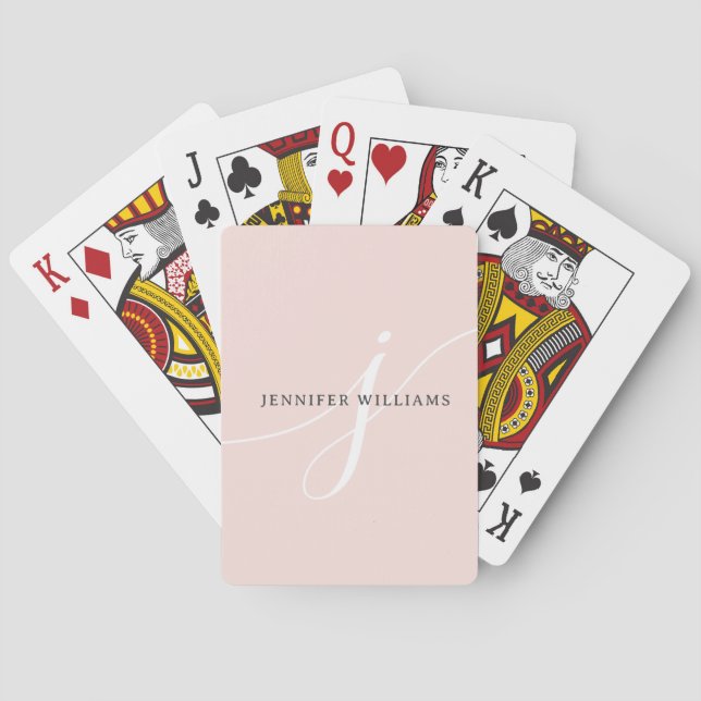 Jeu De Cartes Élégant noir rose clair rose Monogramme (dos)