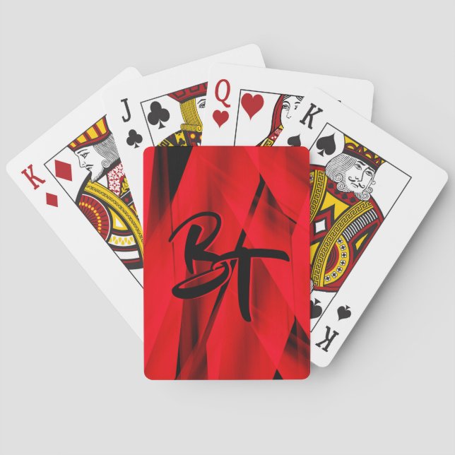 Jeu De Cartes Élégant noir rouge foncé Abstrait monogramme (dos)