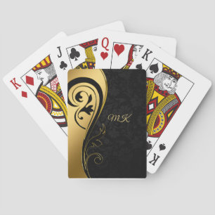 Jeu De Cartes Élégant or noir wirl design Monogramme