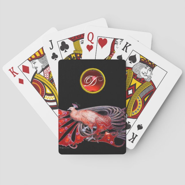 JEU DE CARTES ÉLÉGANT PAPIER EN ROUGE MONOGRAMME (dos)