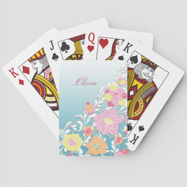 Jeu De Cartes Élégant Pastel sculpté Floral Personnalisé (dos)