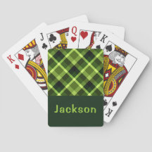 Élégant Pea Green Plaid Monogramme Jouer Cartes