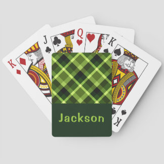 Jeu De Cartes Élégant Pea Green Plaid Monogramme Jouer Cartes