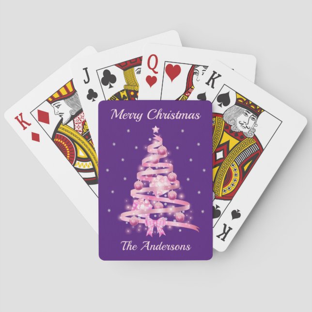 Jeu De Cartes Élégant Pink Christmas Tree Nom personnalisé (dos)