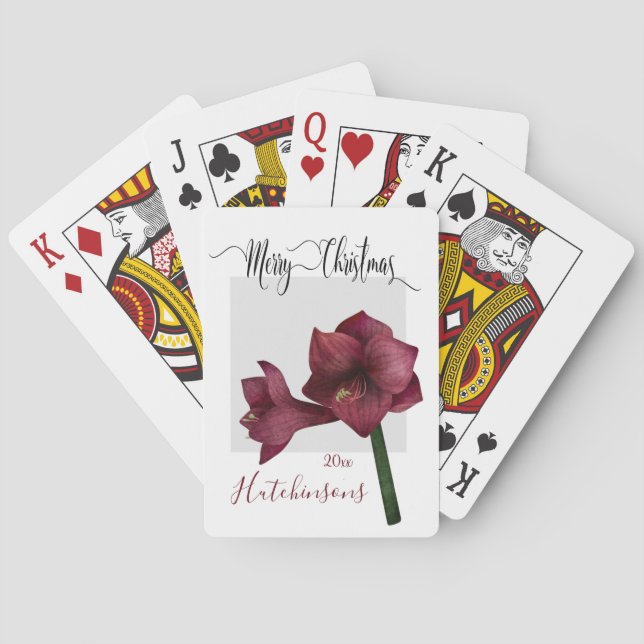 Jeu De Cartes Élégant rouge foncé Noël Amaryllis Fleur (dos)