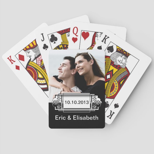 Jeu De Cartes Élégant souvenir Mariage noir et blanc (dos)