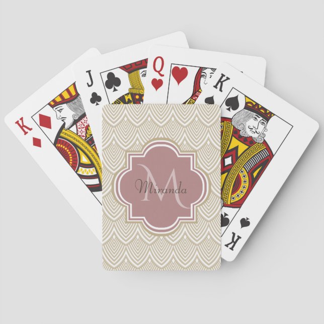 Jeu De Cartes Élégant Tan Arched Scallops Mauve Monogramme Nom (dos)